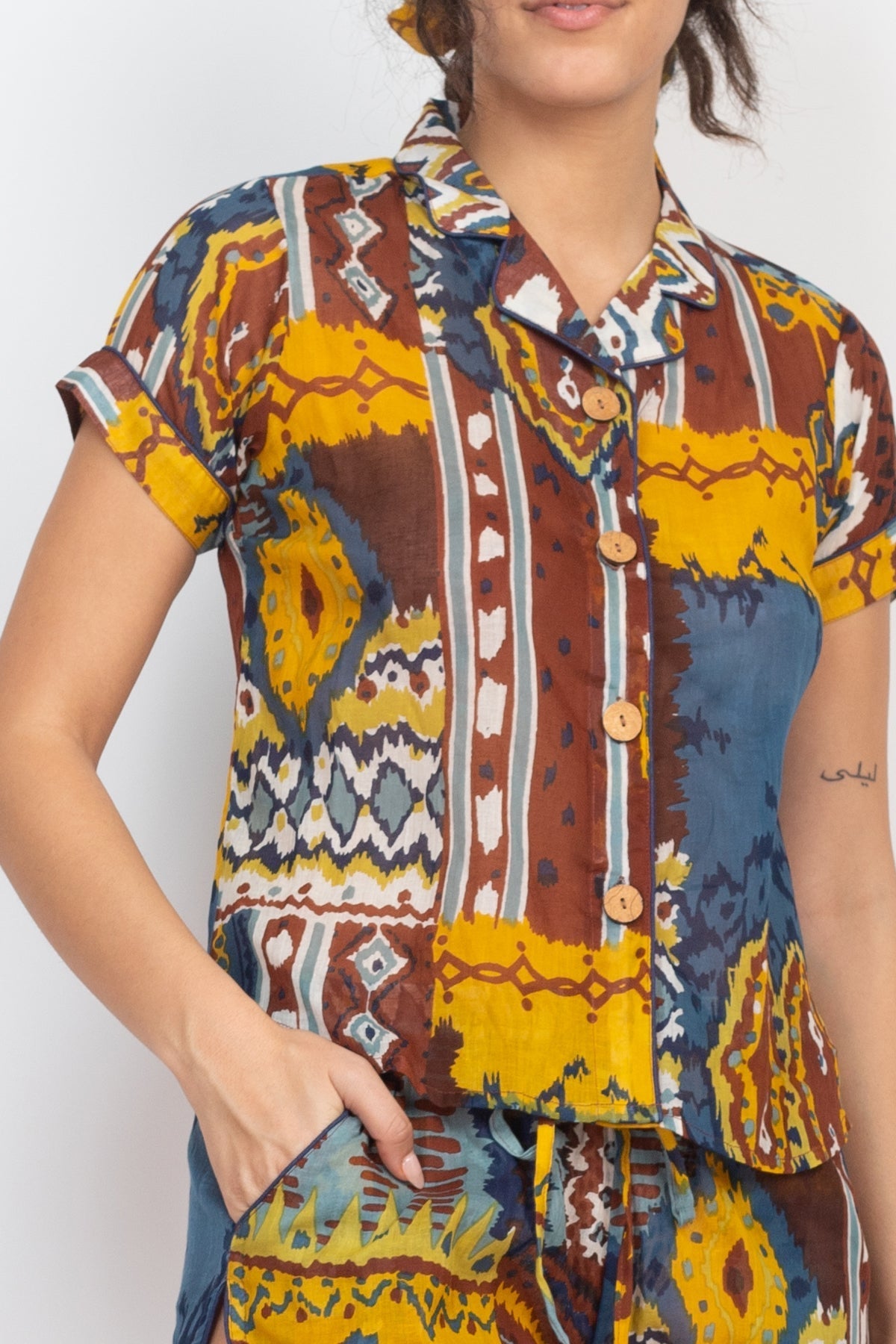 Pajama Top Patchwork Print