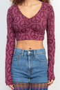 Load image into Gallery viewer, Peace Symbol Long Sleeve Crop Top