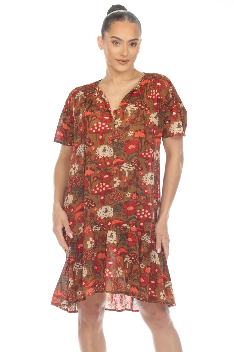 Mushroom Print Smock Dress