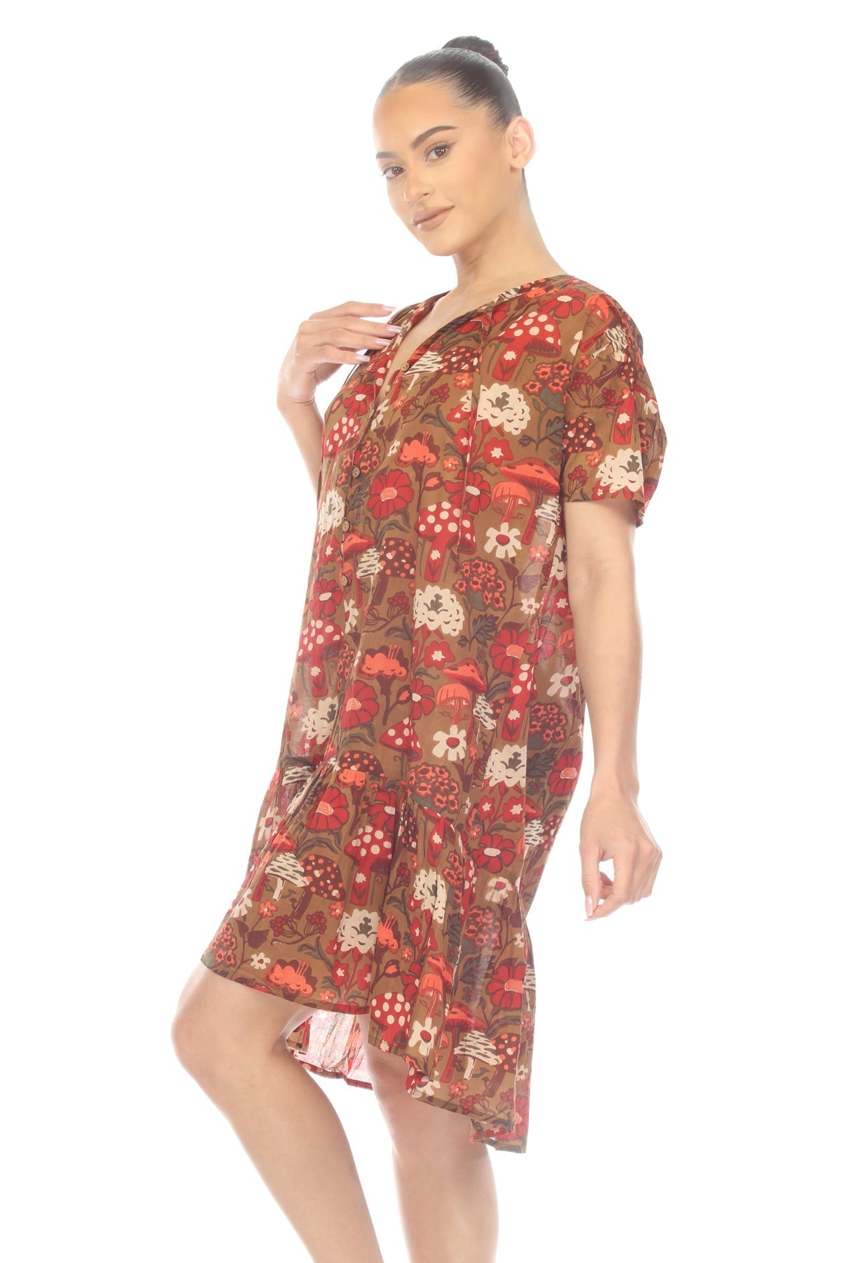 Mushroom Print Smock Dress