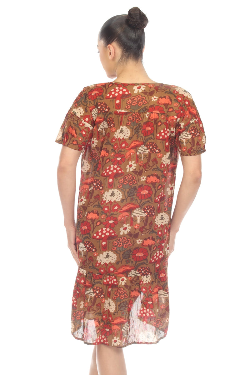 Mushroom Print Smock Dress