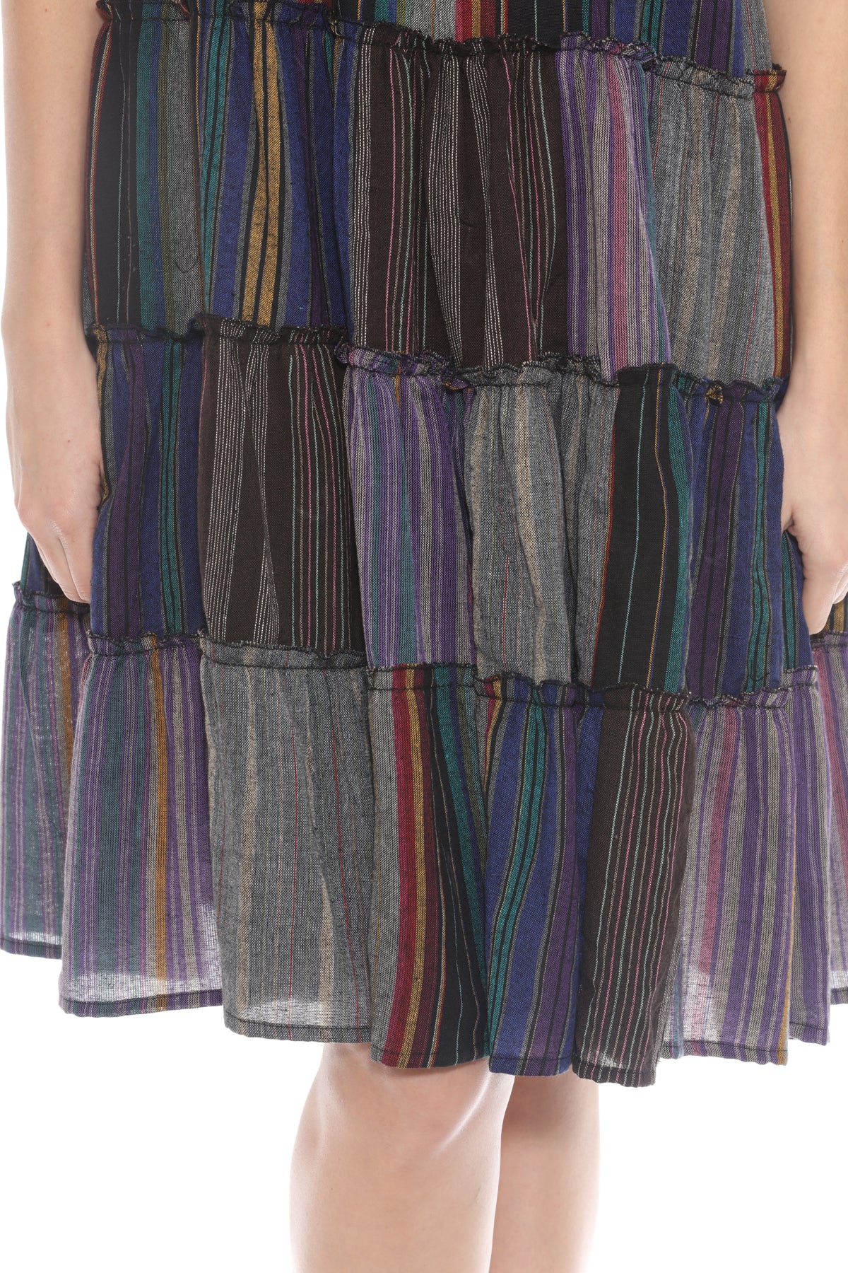 Striped Patchwork Ruffled Dress