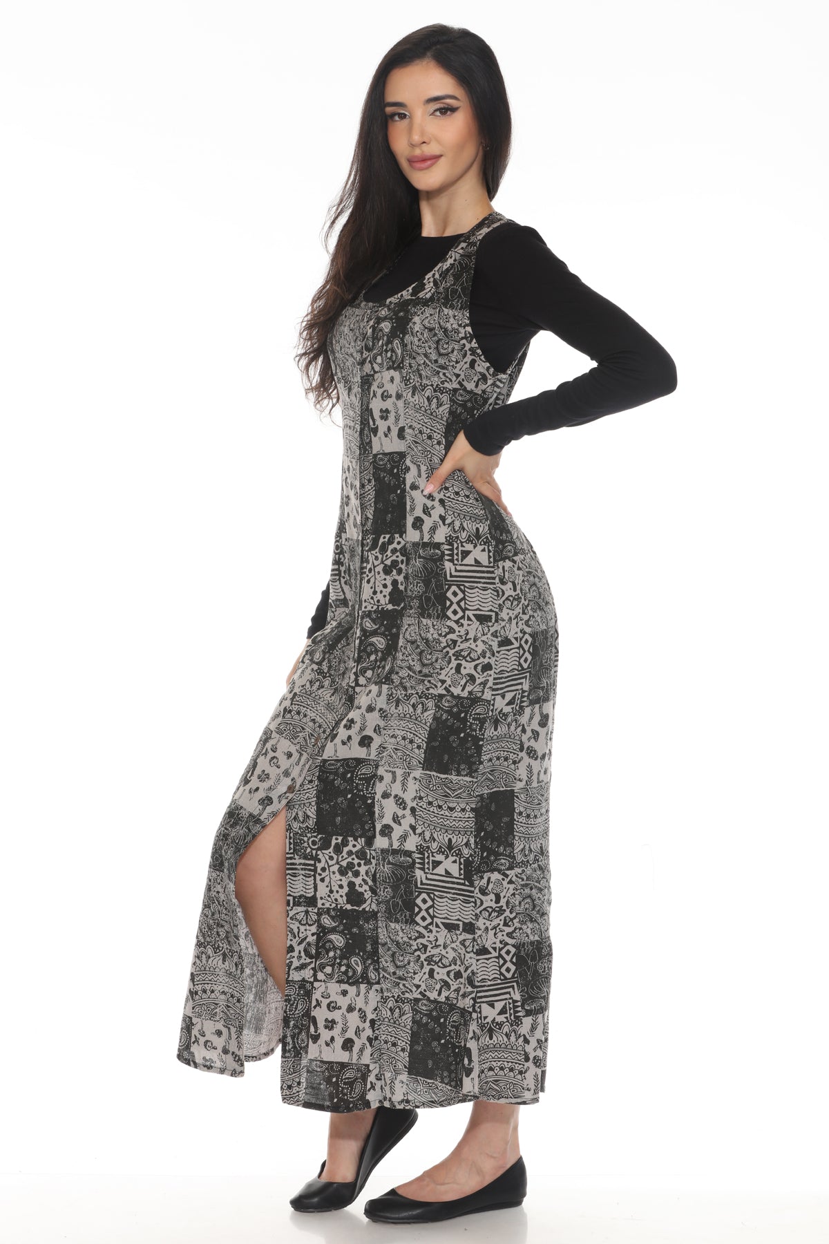 Stonewashed Button Front Midi Dress