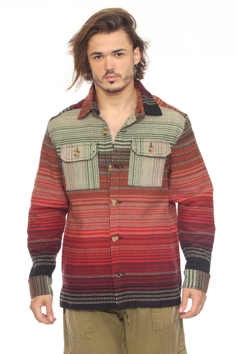 Moss Stripe Button Shirt Jacket