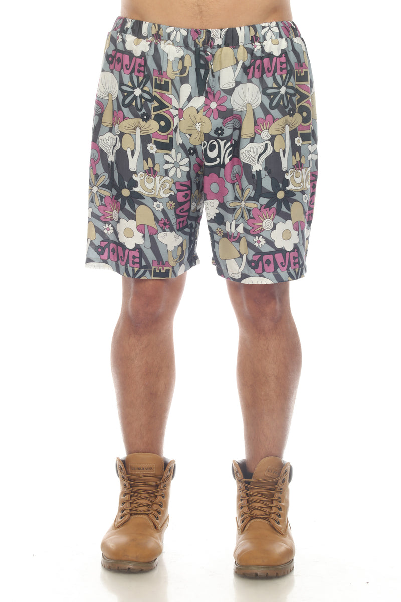 Mushroom Love Print Beach Shorts