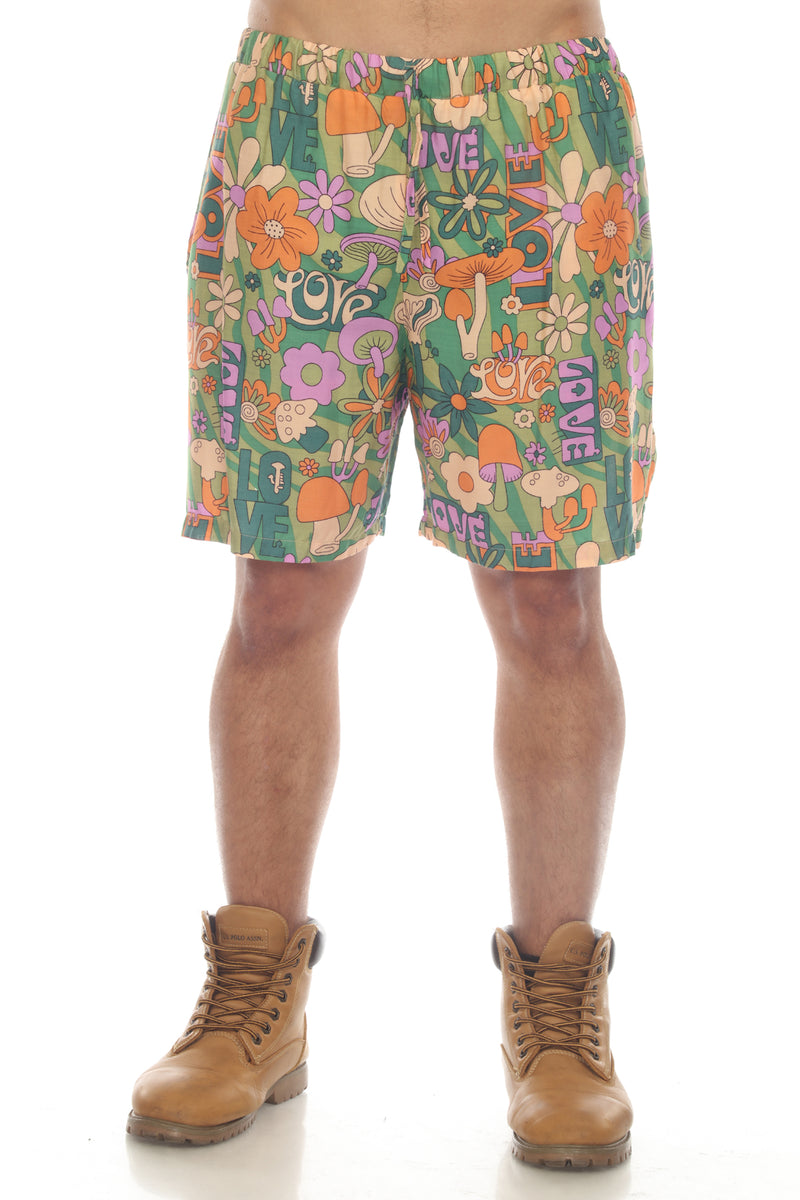 Mushroom Love Print Beach Shorts