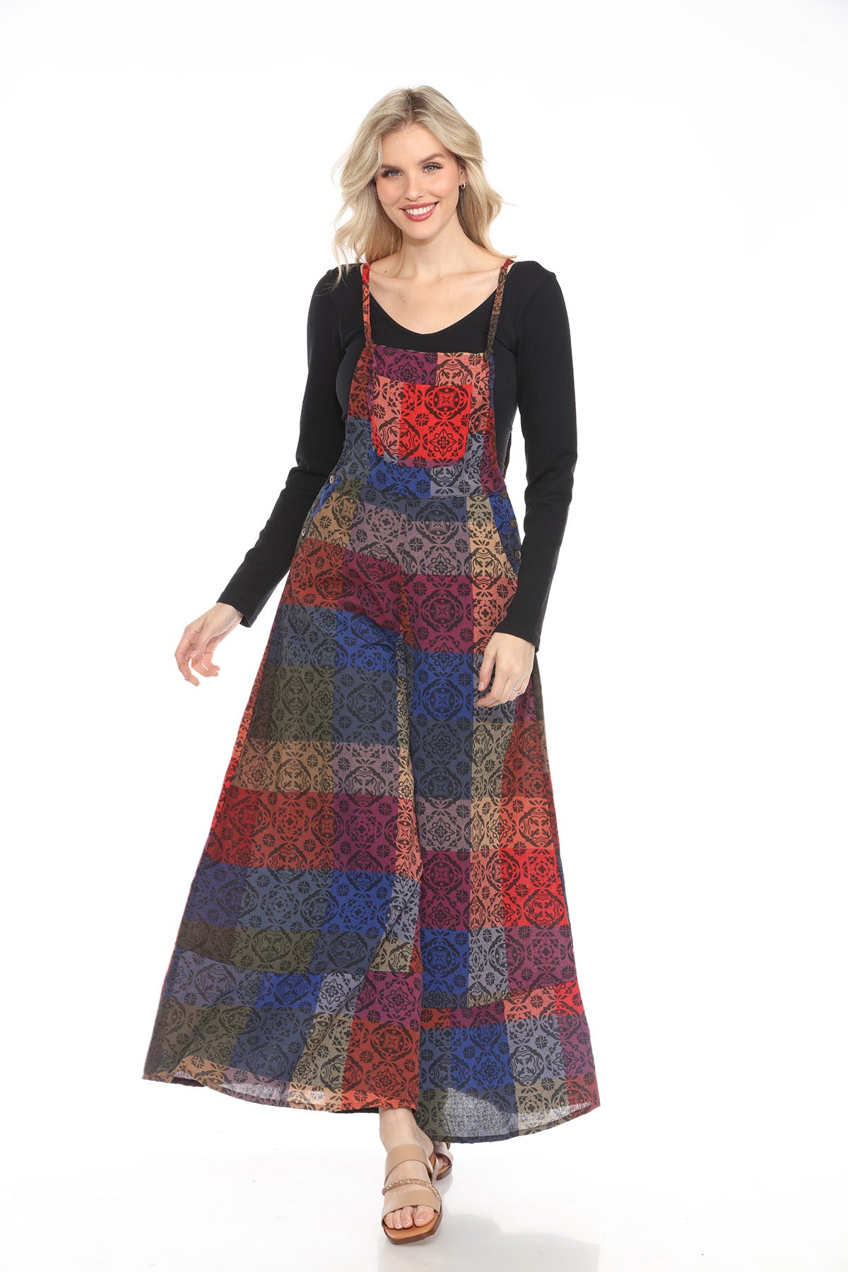 Cotton Plaid Wide Leg Overalls