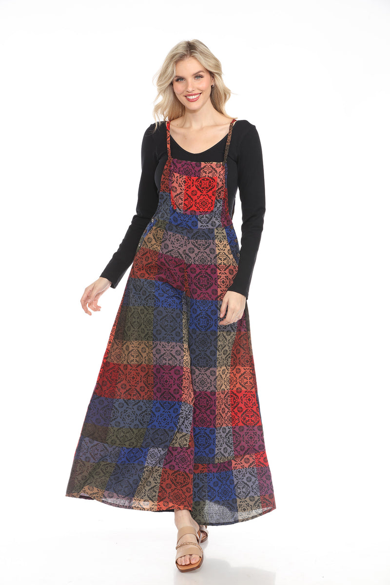 Cotton Plaid Wide Leg Overalls