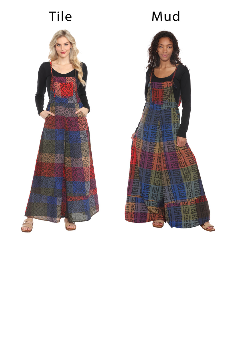 Cotton Plaid Wide Leg Overalls