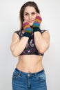 Load image into Gallery viewer, Multi Colored Striped Fingerless Gloves