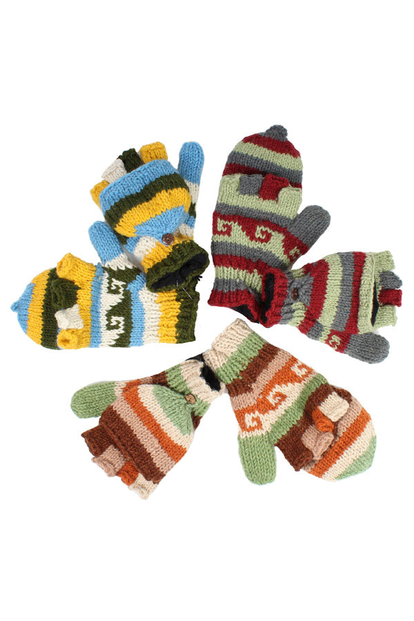 Cozy Knit Convertible Mittens - 12 Pairs Assorted Colors