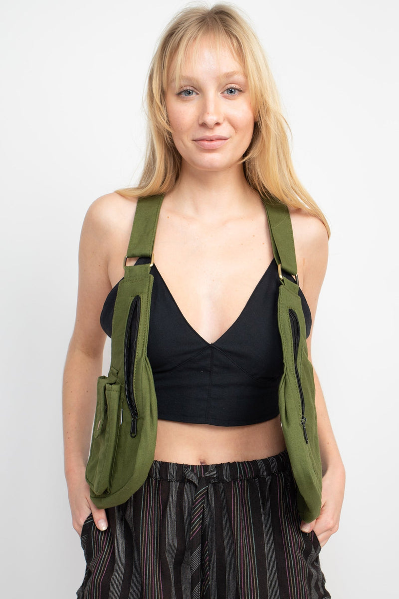 Festival Utility Vest Bag | Cotton Canvas, Magnetic & Zipper Pockets ...