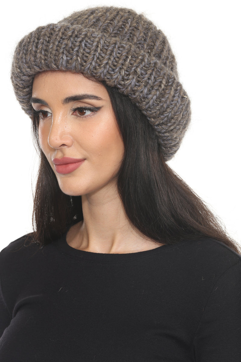 Rolled Faux Mohair Wol-Rib Beannie