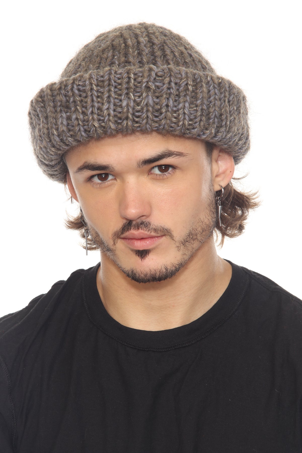 Rolled Faux Mohair Wol-Rib Beannie