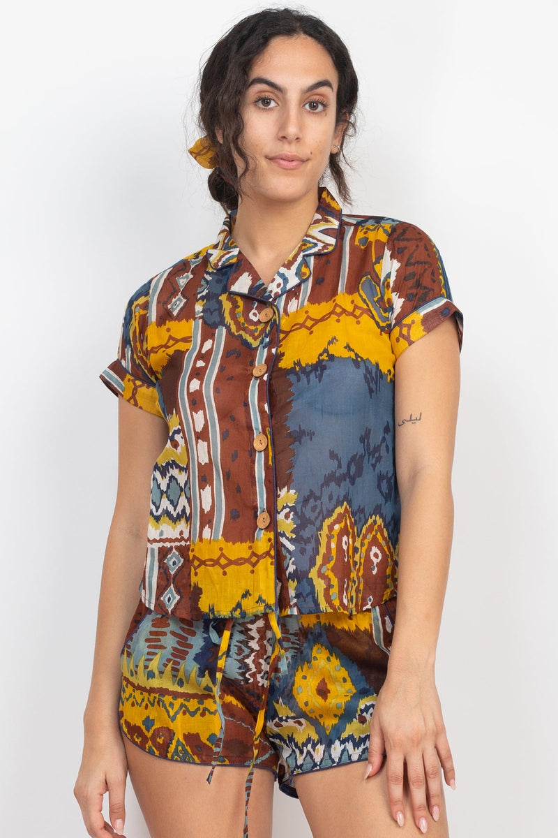 Pajama Top Patchwork Print