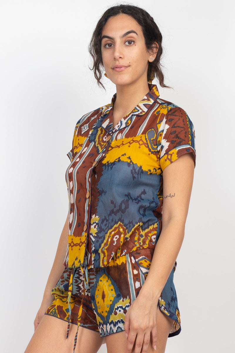 Pajama Top Patchwork Print