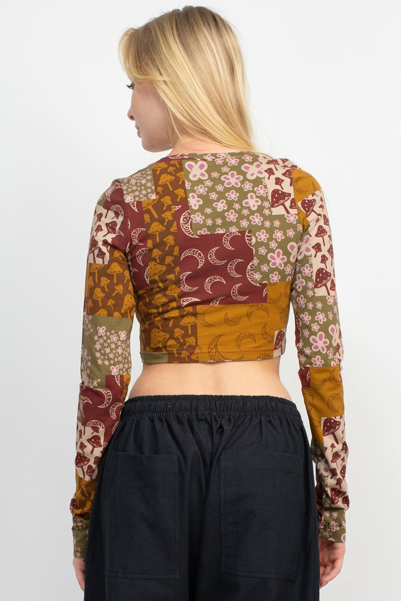 Mushroom Patch Long Sleeve Crop Top