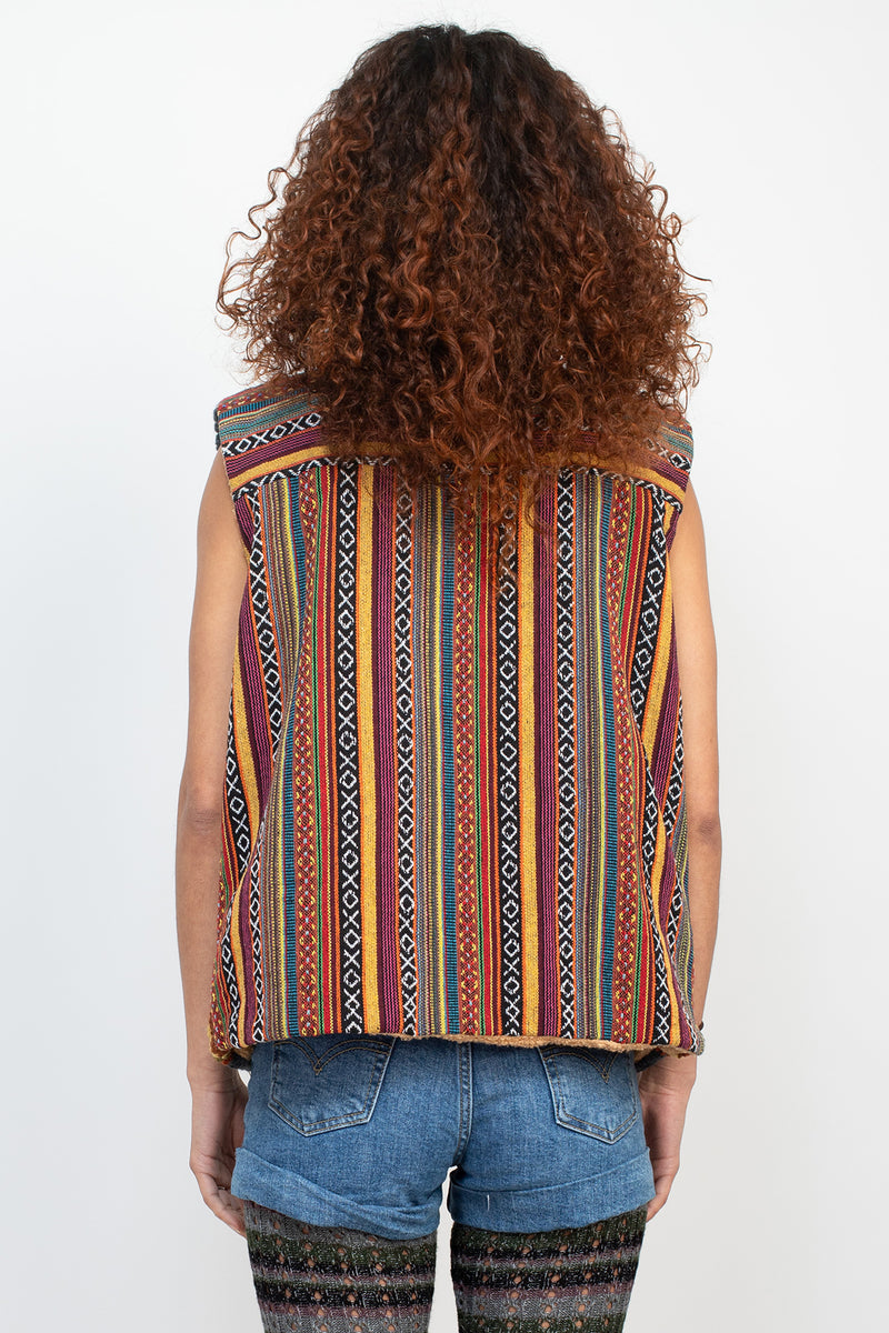 Painted Square Crochet Fleece Vest