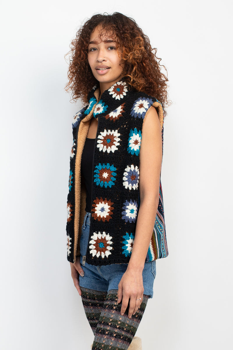 Painted Square Crochet Fleece Vest