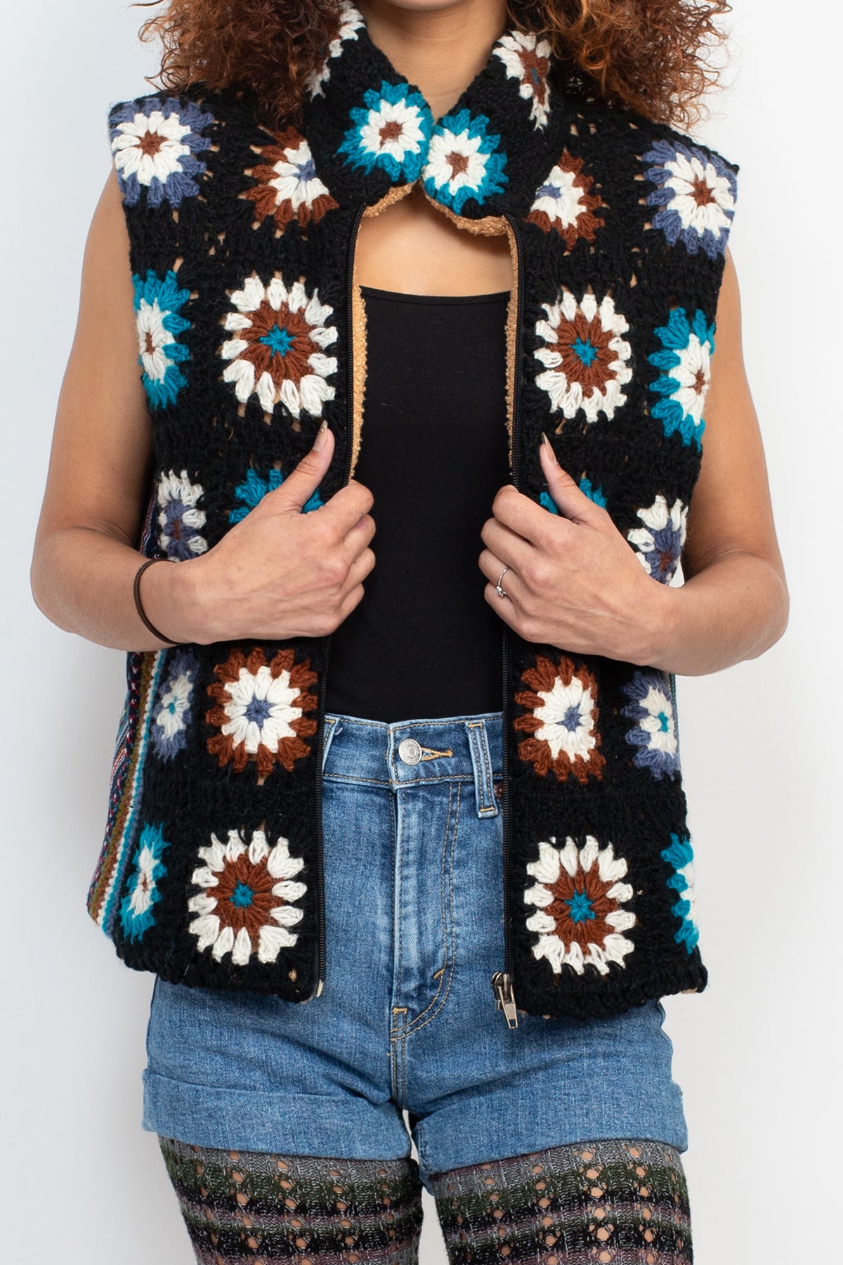 Painted Sq Crochet Fleece Vest