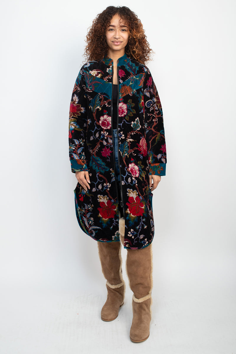 Floral Quilted Velvet Long Jacket