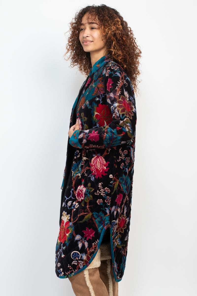 Floral Quilted Velvet Long Jacket