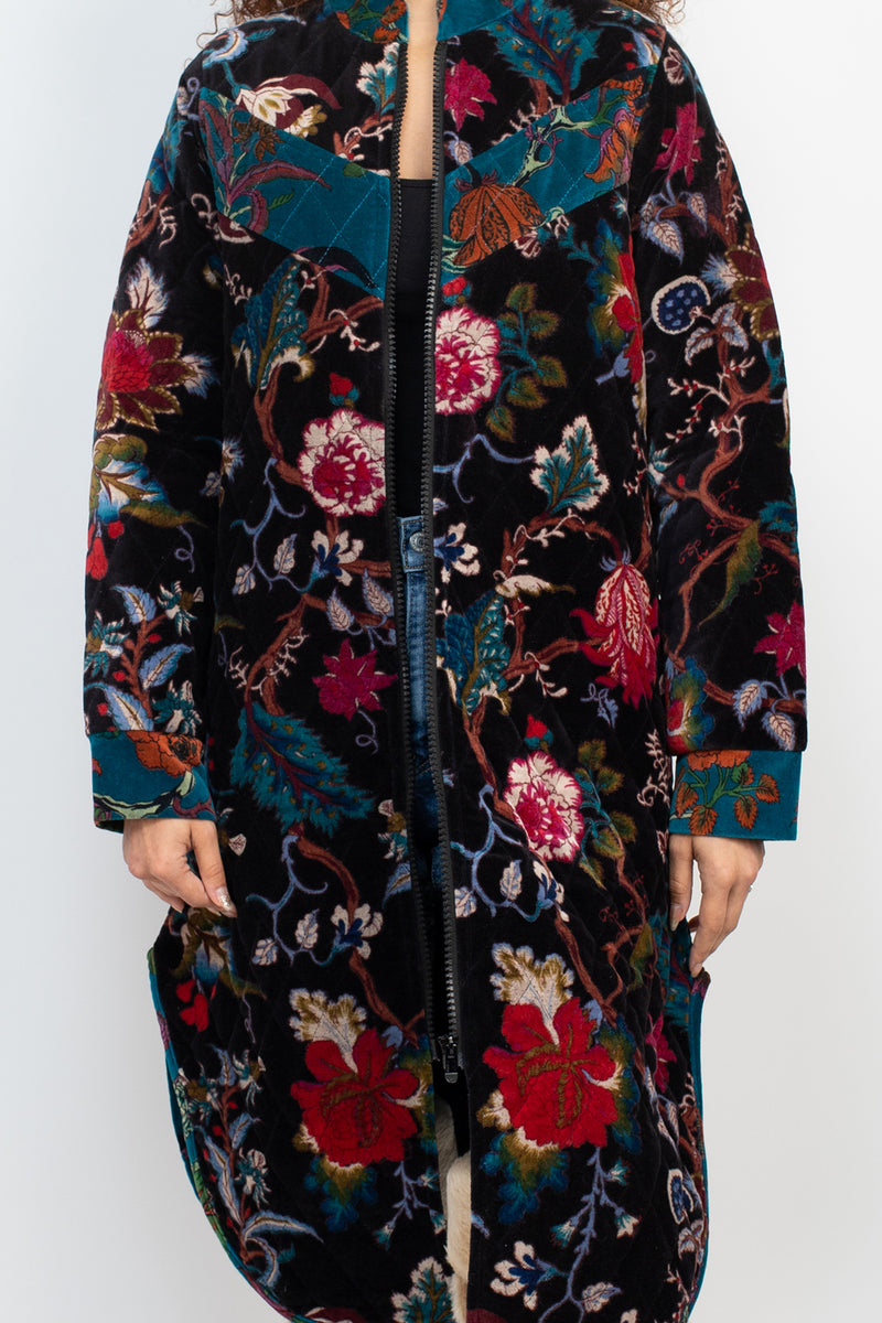 Floral Quilted Velvet Long Jacket