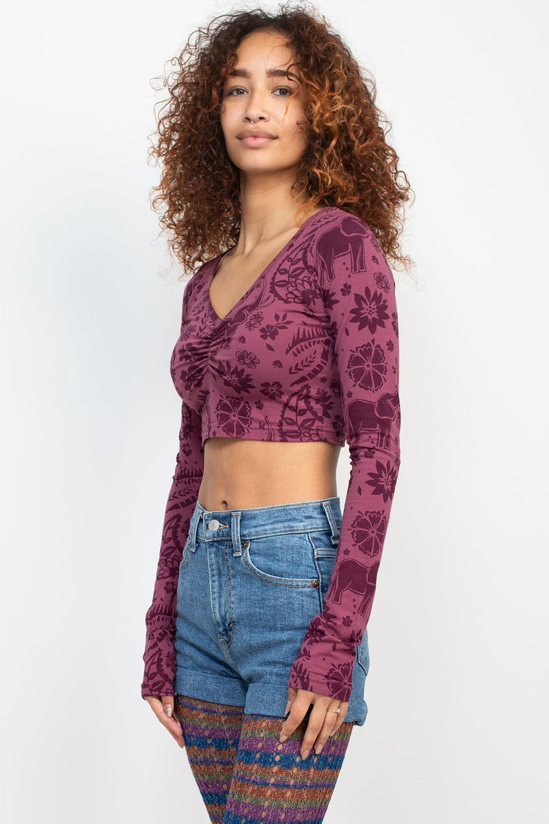 Elephant Print Cinched Front Top