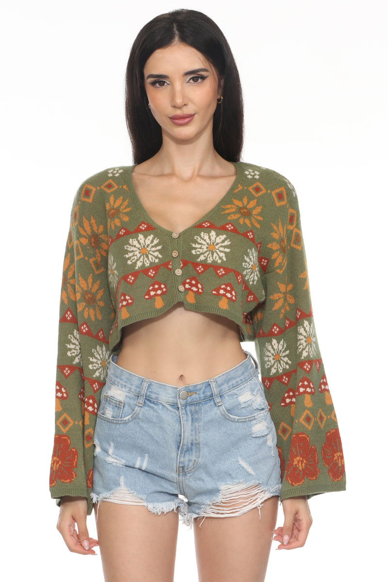Fair Isle Mushroom Crop Cardigan