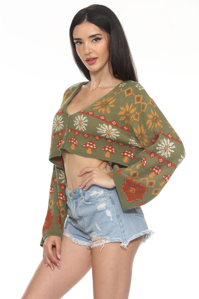 Fair Isle Mushroom Crop Cardigan