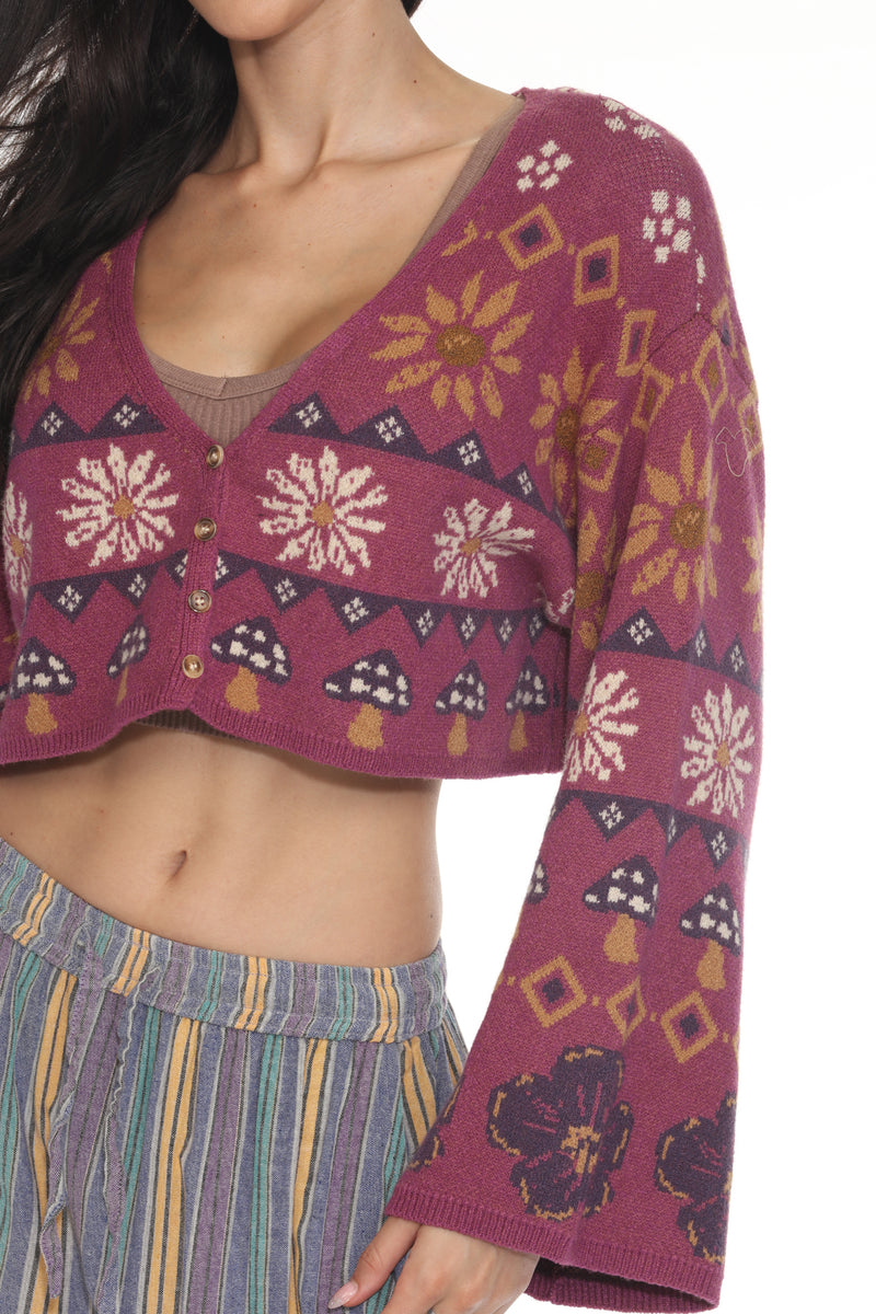 Fair Isle Mushroom Crop Cardigan