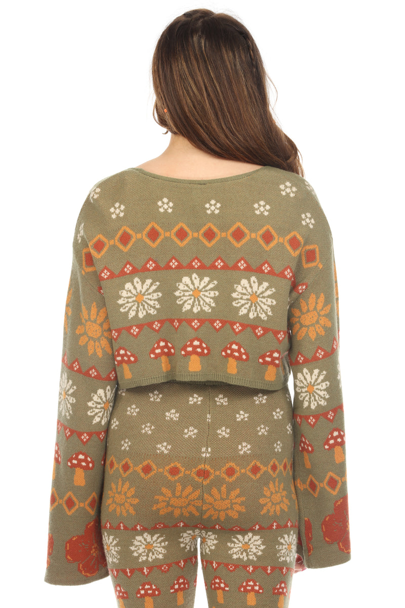 Fair Isle Mushroom Crop Cardigan