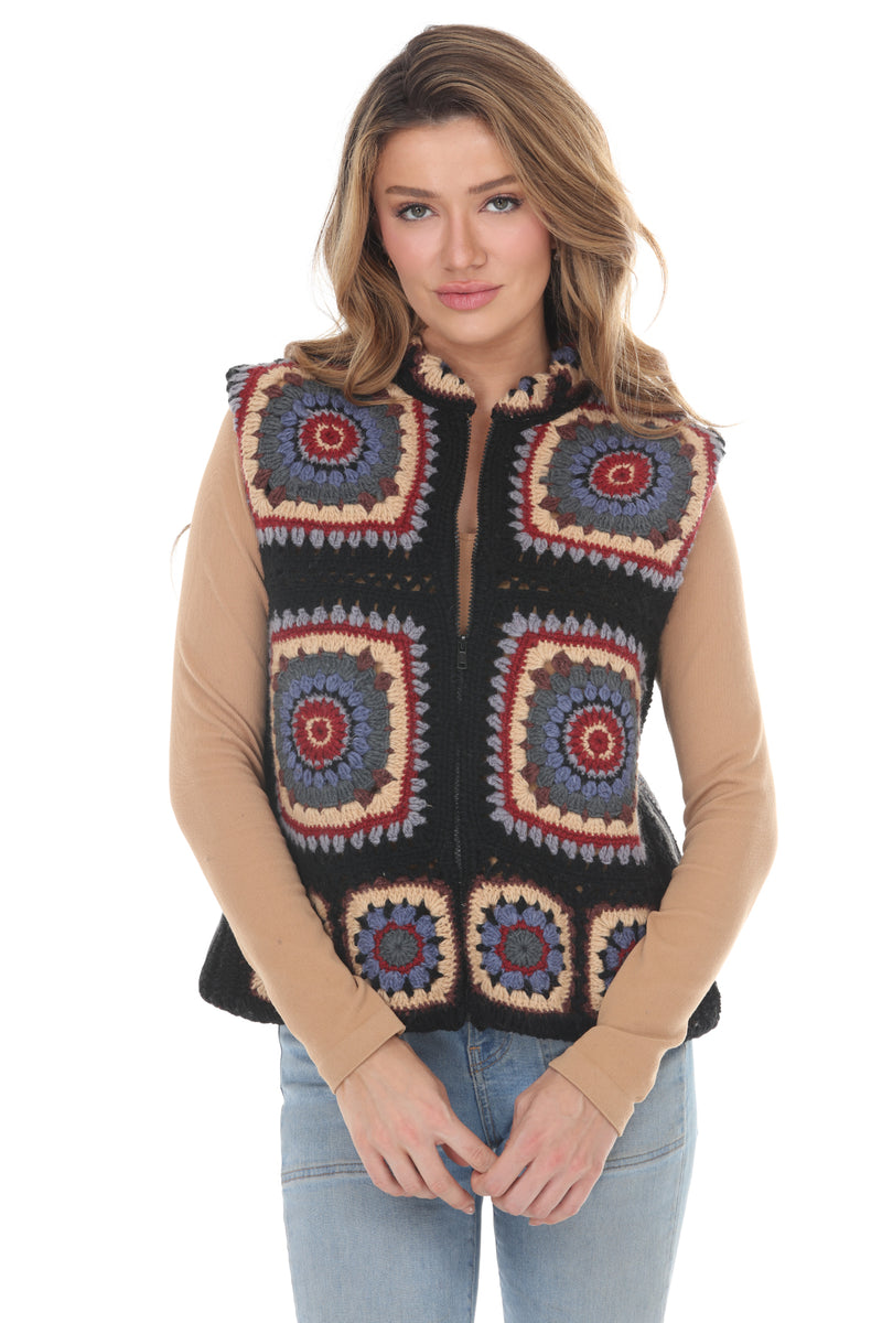 Crochet Mandala Fleece Lined Vest 