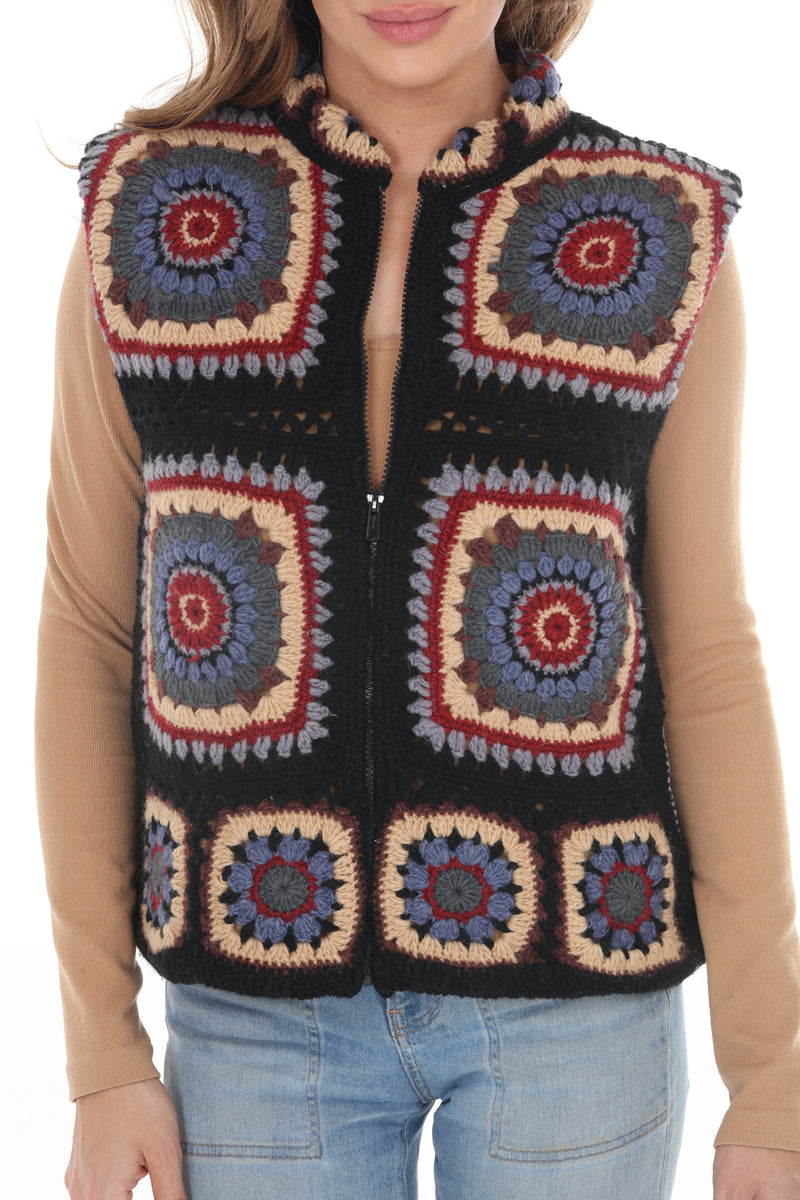 Crochet Mandala Fleece Lined Vest 