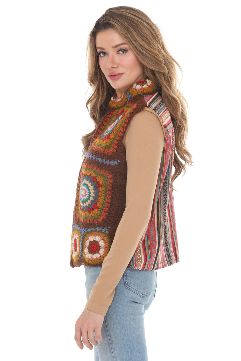 Crochet Mandala Fleece Lined Vest 