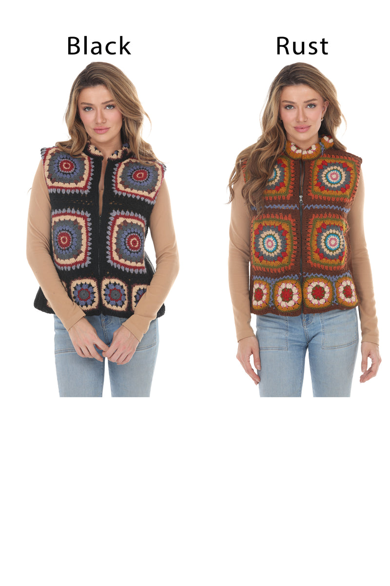 Crochet Mandala Fleece Lined Vest 