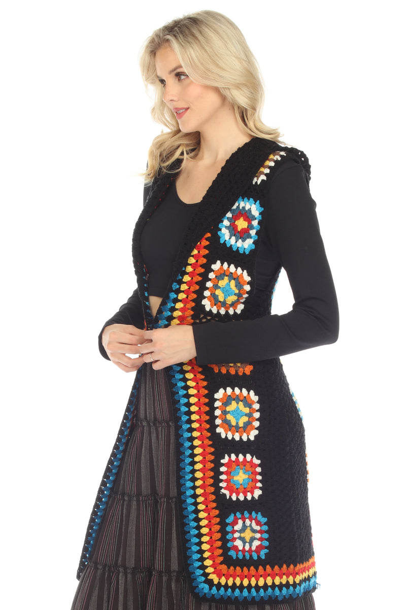 Long Hoodie Granny Square Vest