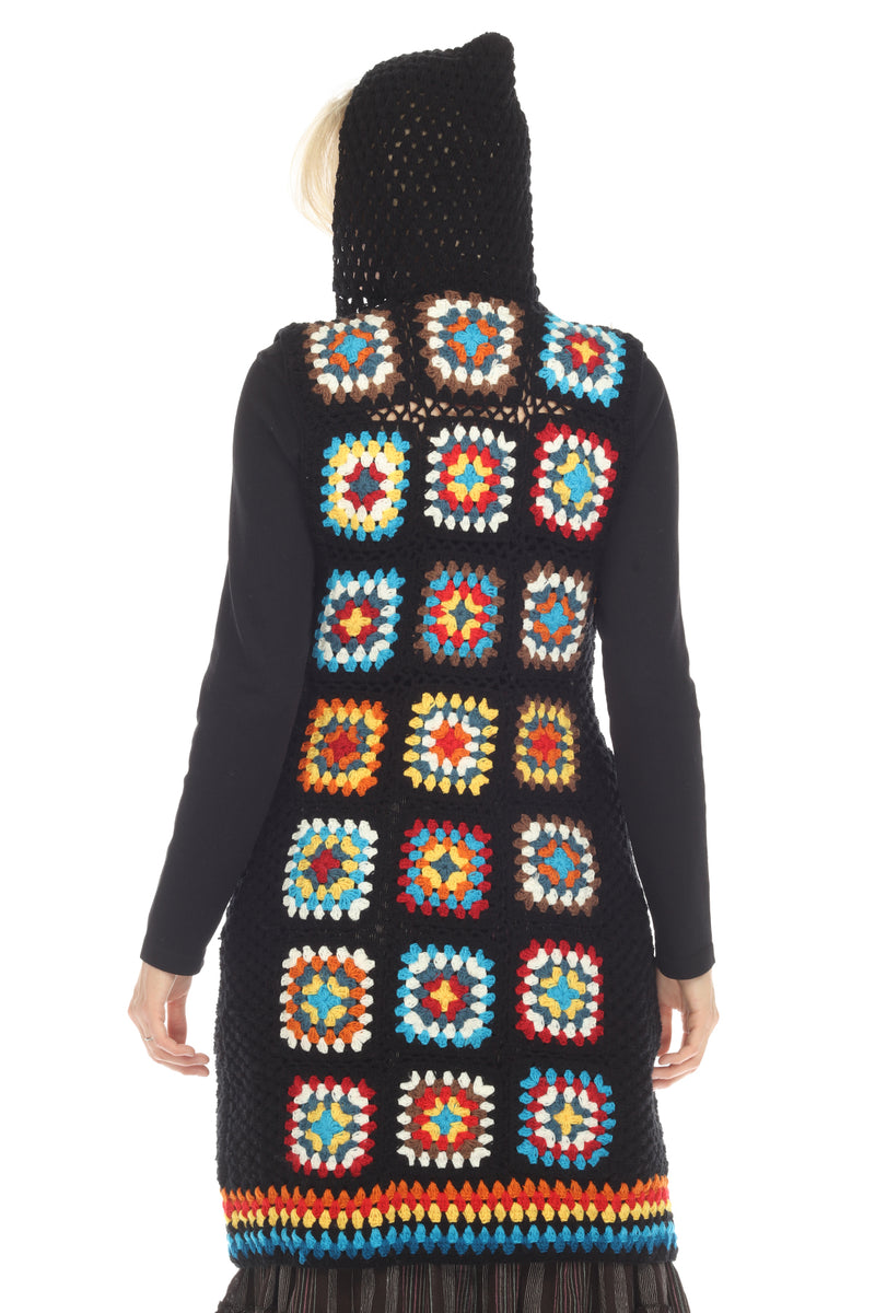 Long Hoodie Granny Square Vest