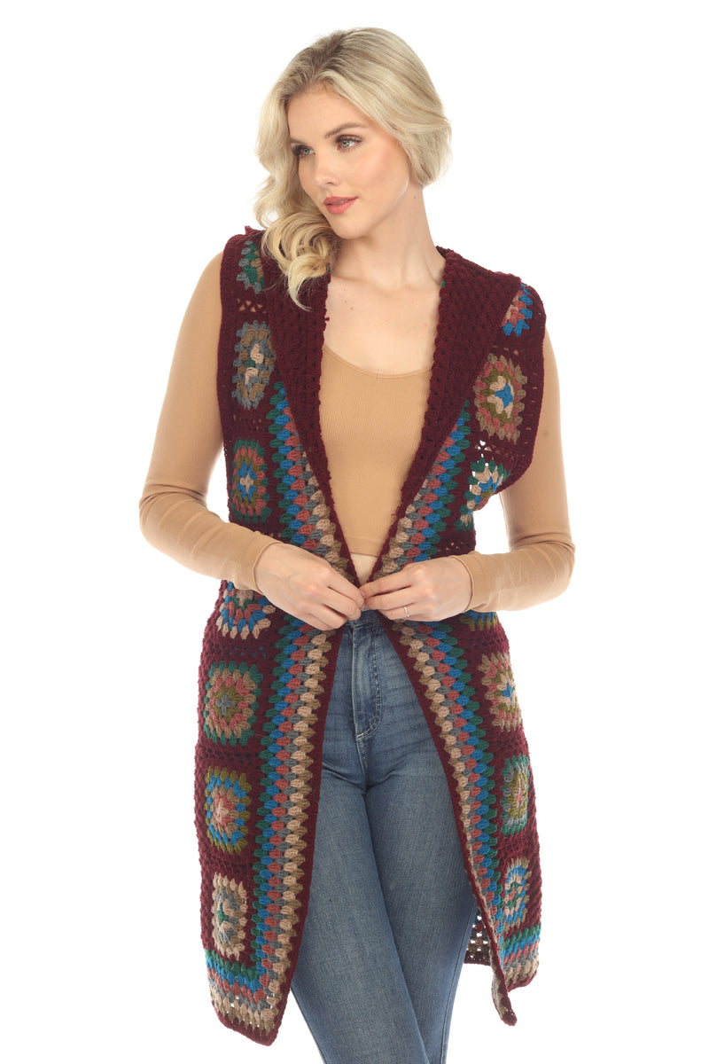 Long Hoodie Granny Square Vest