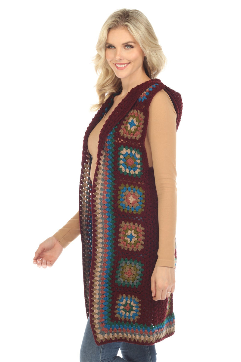 Long Hoodie Granny Square Vest