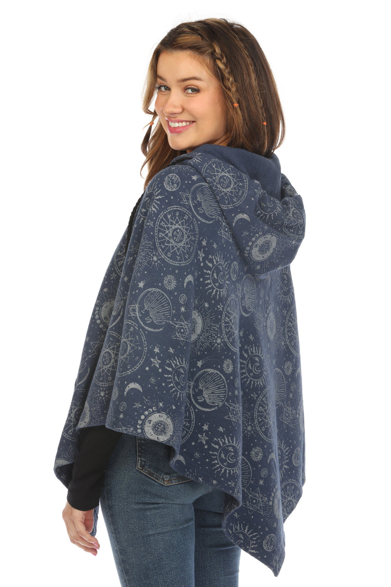 Celestial Cotton Hoodie Poncho