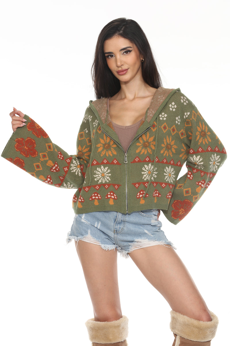 Fair Isle Mushroom Zip Hoodie