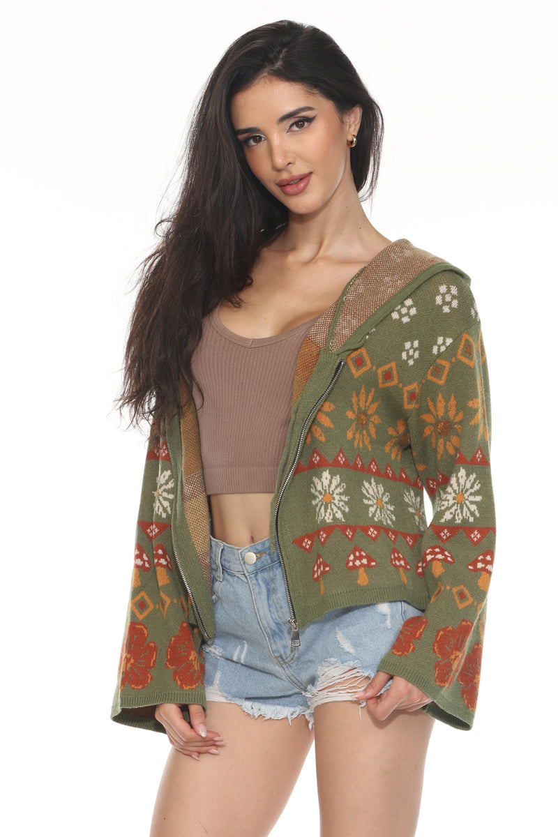 Fair Isle Mushroom Zip Hoodie