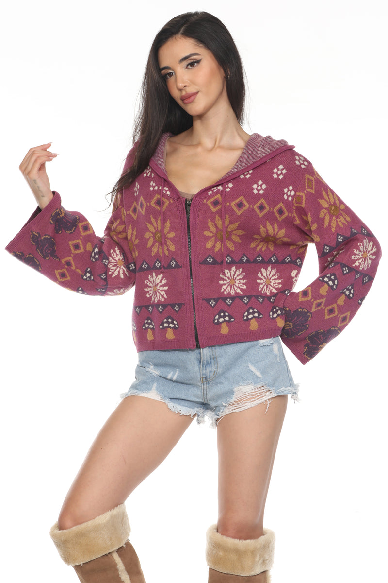 Fair Isle Mushroom Zip Hoodie