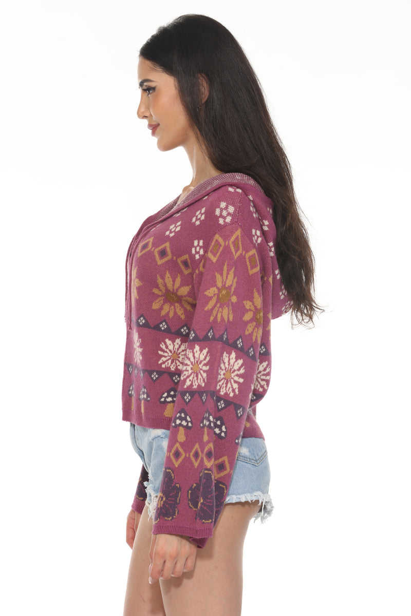 Fair Isle Mushroom Zip Hoodie
