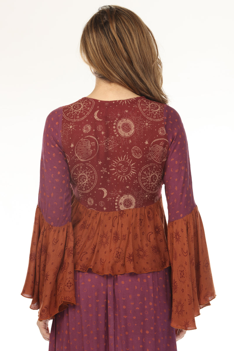 Celestial Patchwork Tie Front Top