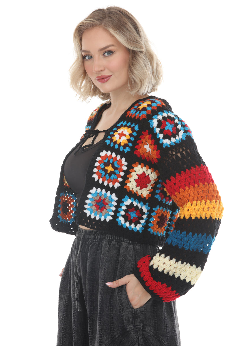 Granny Sq Cropped Cardigan