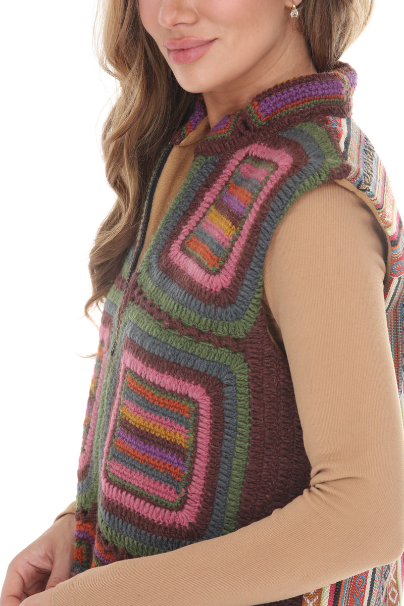 Geo Patchwork Crochet Wool Vest