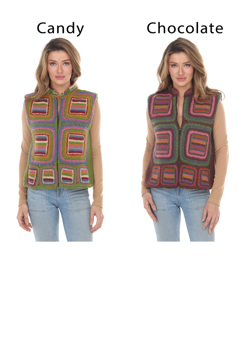 Geo Patchwork Crochet Wool Vest