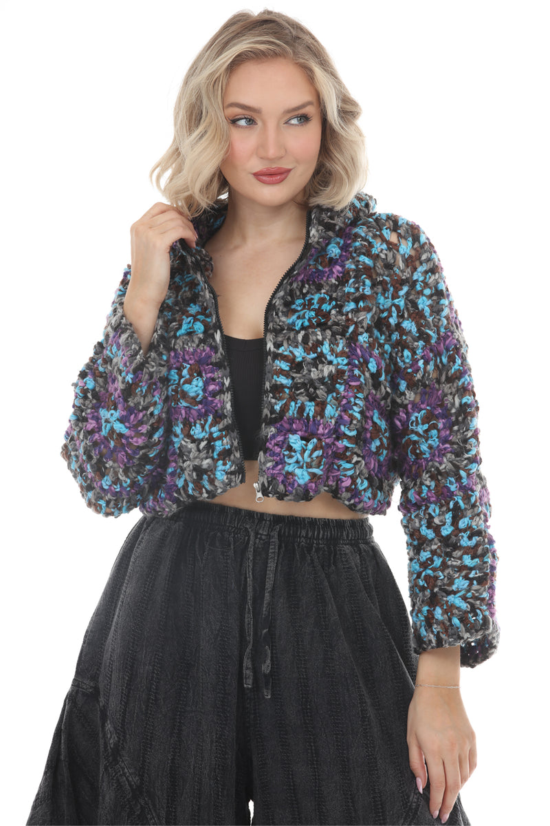 Cropped Tiedye Crochet Granny Hoodie